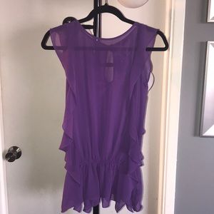 Purple sheer sleeveless blouse with ruffles